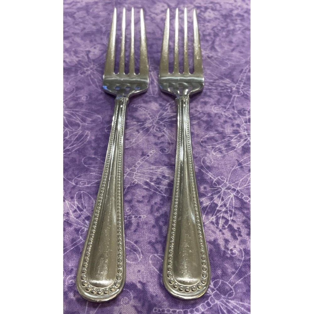 Reed &‎ Barton Kendall Stainless Salad Forks 2 Piece Set Beaded Outline Flatware